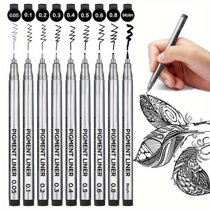 9pcs Black Micro-Pen Ink Pens : Perfect For Drawing, Illustrating &  Waterproofing!